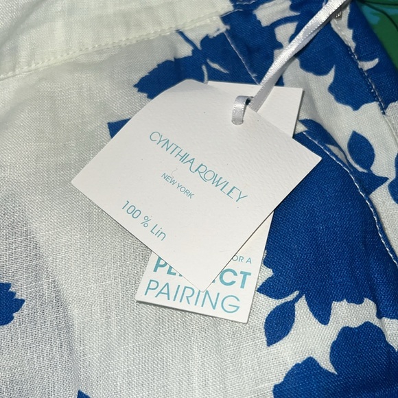 NWT Cynthia Rowley Floral Linen Flat Front Pull On Wide Leg Cropped Pants - Picture 4 of 5